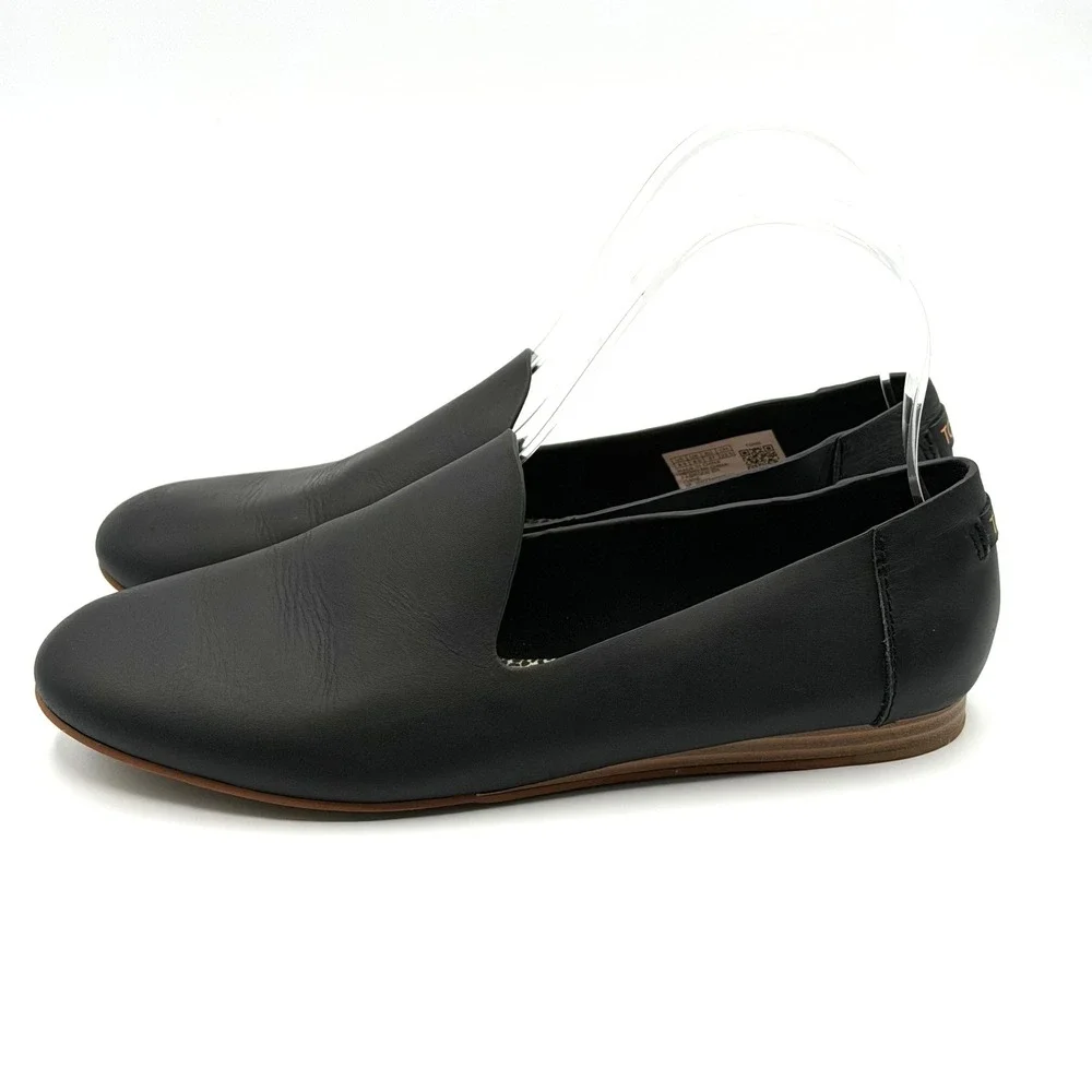 TOMS Darcy Leather Flats US 6.5 EU 37 Black Slip On Loafers Comfort Casual Chic